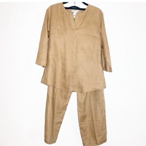 Jillian Jones Vintage Tan Brown Neutral 100% Linen Matching Set Size 4